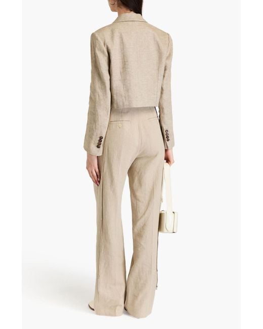 Brunello Cucinelli Natural Cropped Metallic Herringbone Linen-blend Blazer