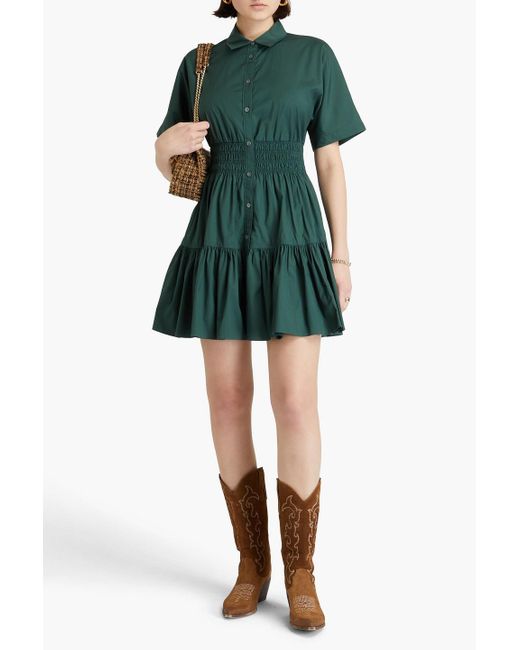 Veronica Beard Green Greta gestuftes hemdkleid in minilänge aus popeline aus einer baumwollmischung
