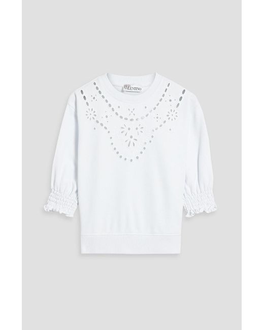 RED Valentino White Broderie Anglaise-trimmed French Cotton-blend Terry Top