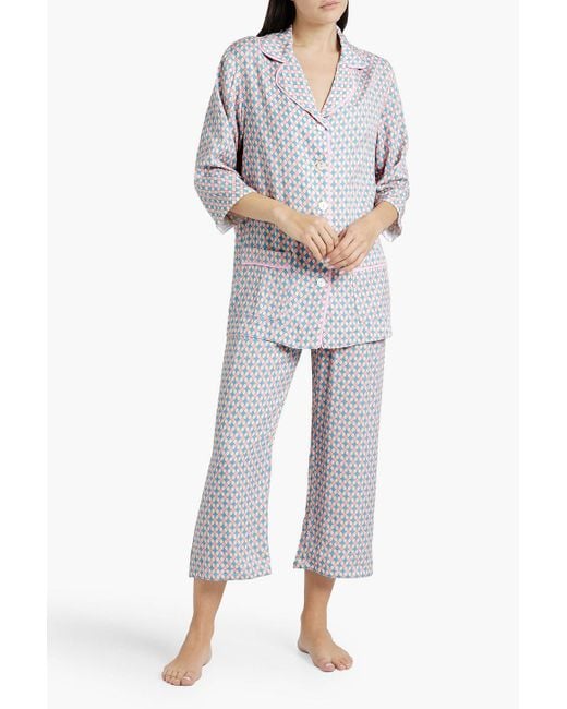 Sleeper White Party Feather-trimmed Printed Twill Pajama Set