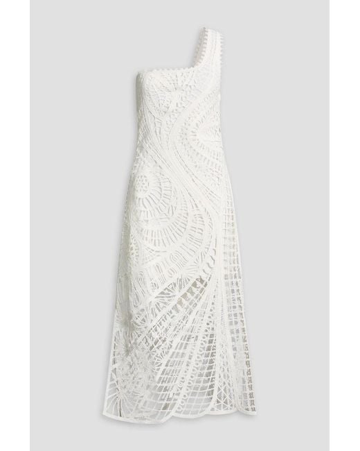 Maje White One-Shoulder Crocheted Cotton Midi Dress