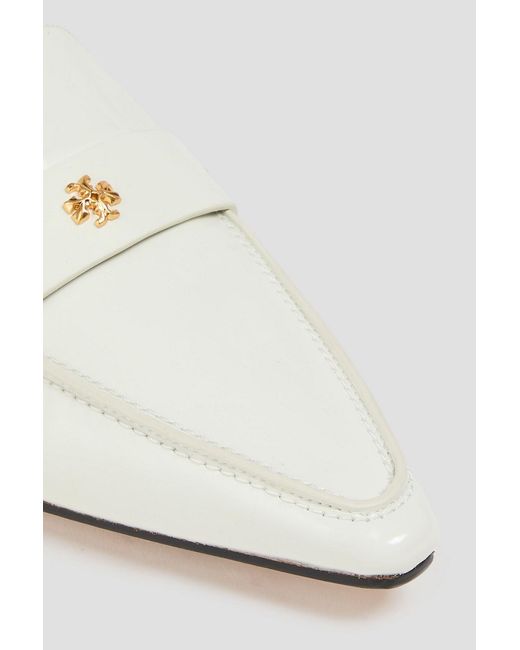 Tory Burch White Embellished Patent-leather Loafers