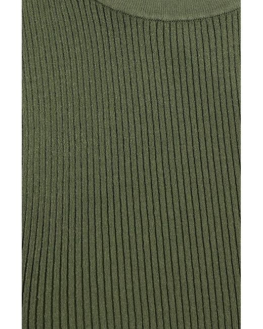 Veronica Beard Green Sid Ribbed-Knit Top