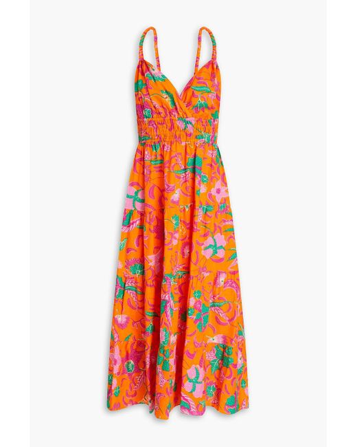 10 Crosby Derek Lam Orange Cecelia Tiered Printed Midi Dress