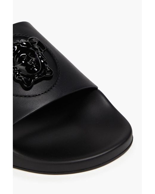 Versace Black Embellished Leather Slides