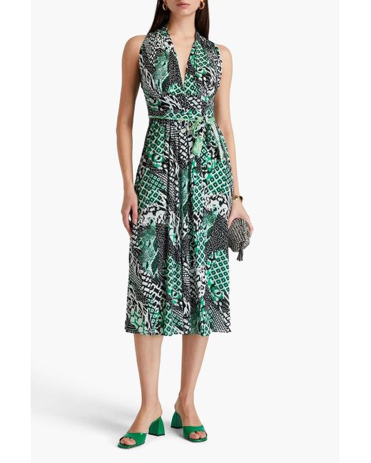 Diane von Furstenberg Green Pia Reversible Printed Stretch-mesh Midi Wrap Dress