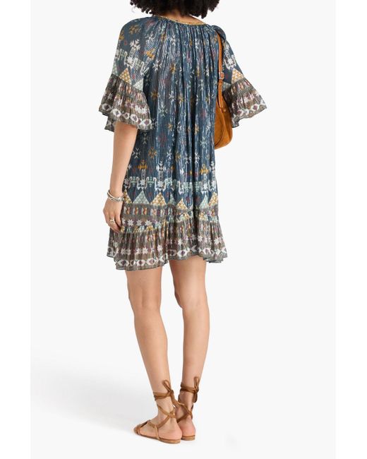 Isabel Marant Blue Bedrucktes minikleid "loane" aus gaze aus einer baumwollmischung in metallic-optik