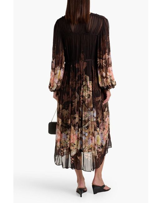 Zimmermann Black Floral-Print Crepon Midi Dress