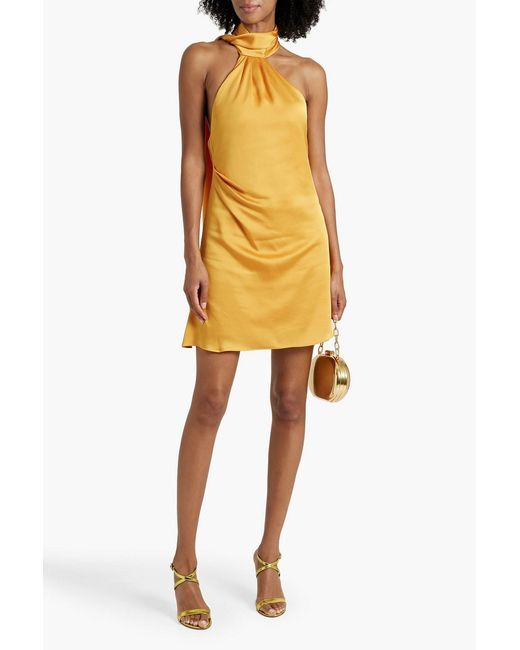 Jonathan Simkhai Yellow Jade Draped Satin-crepe Halterneck Midi Dress