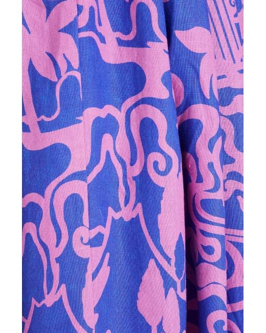 Mara Hoffman Purple Tulay Pleated Printed Hemp Midi Skirt