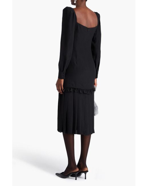 Alessandra Rich Black Midikleid aus crêpe de chine aus seide mit raffungen und schleife