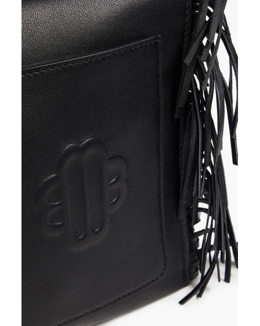 Maje Black Fringed Leather Shoulder Bag