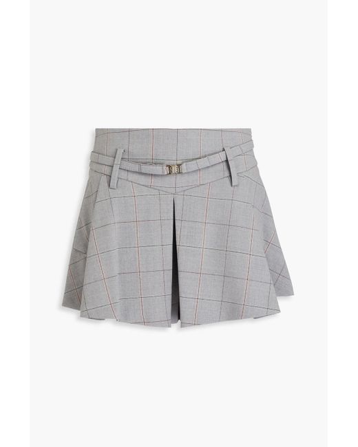 Maje Gray Belted Checked Wool-blend Twill Shorts