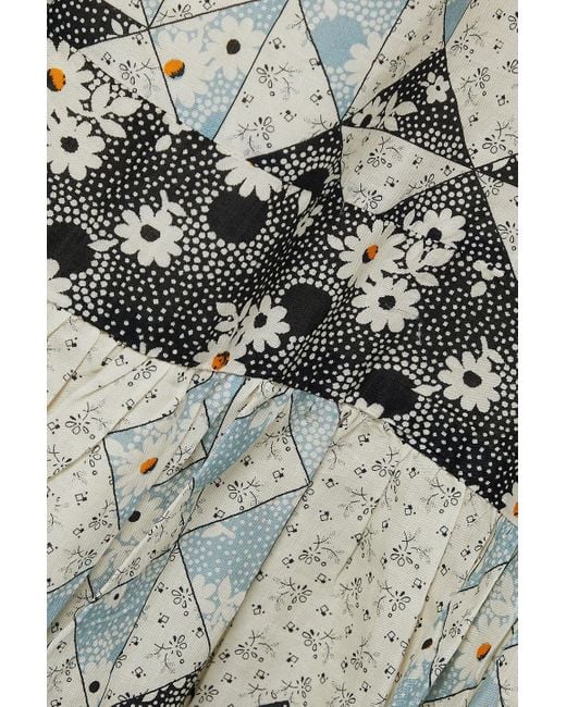 Sea Gray Clemence Belted Cutout Patchwork Cotton-voile Midi Dress