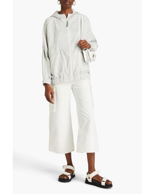 Brunello Cucinelli White Bead-embellished French Cotton-blend Terry Zip-up Hoodie