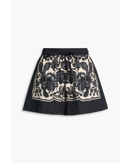 Sandro Black Floral-print Cotton-poplin Shorts