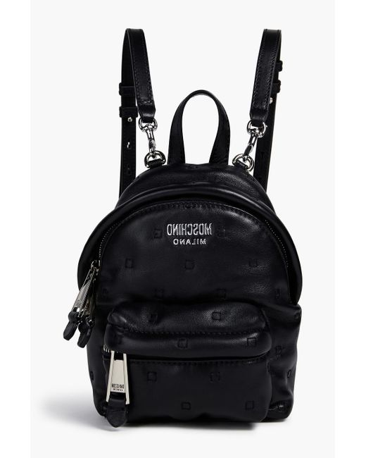 Moschino Black Logo-appliquéd Quilted Leather Backpack