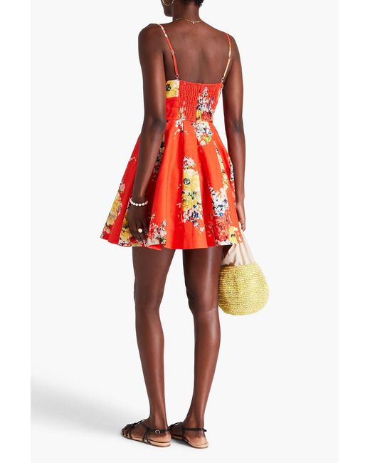 Zimmermann Red Floral-print Linen Mini Dress