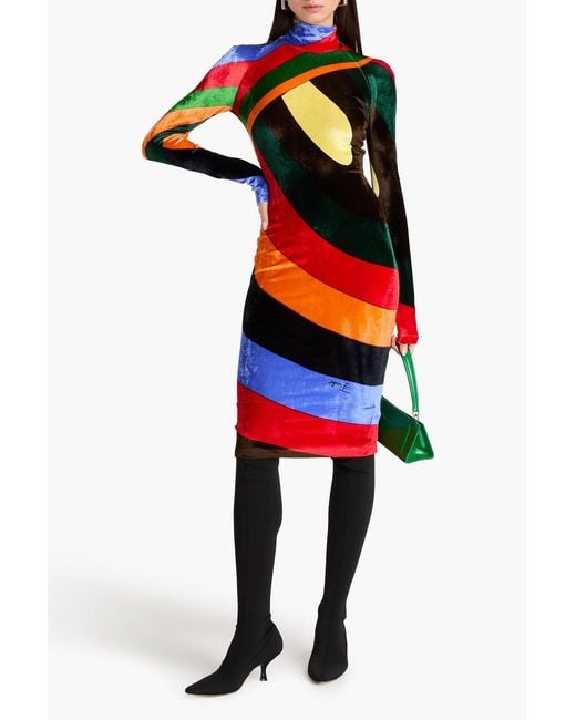 Emilio Pucci Multicolor Printed Stretch-velvet Turtleneck Dress
