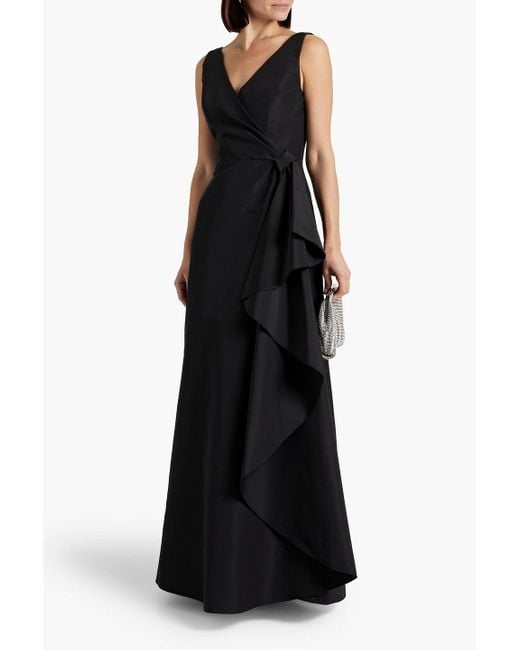 Carolina Herrera Wrap-effect Pleated Silk-faille Gown in Black | Lyst