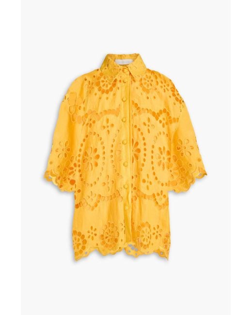 Zimmermann Yellow Broderie Anglaise Linen Shirt