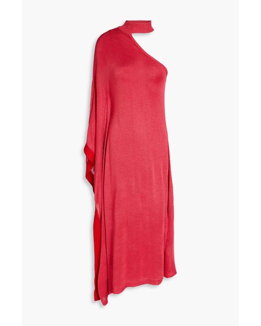Cult Gaia Red Nami One-shoulder Metallic Knitted Midi Dress