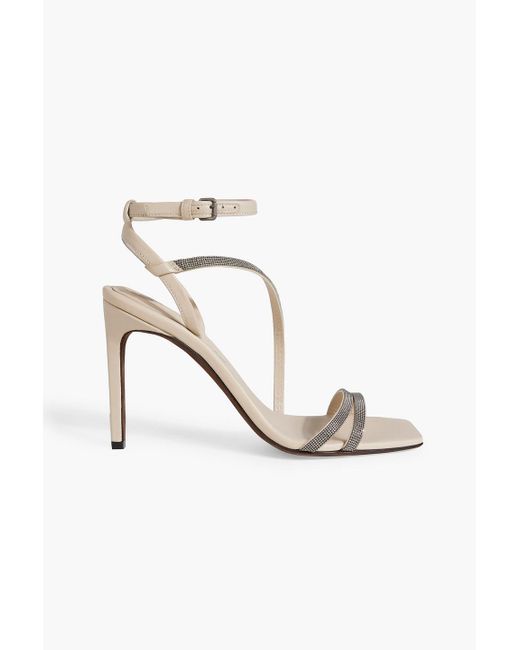 Brunello Cucinelli White Bead-embellished Leather Sandals