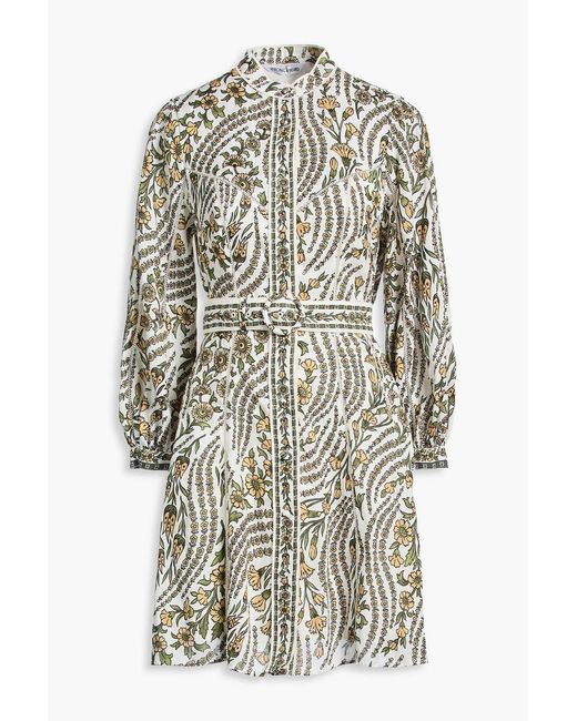 Veronica Beard White Nolan Floral-print Linen Mini Shirt Dress