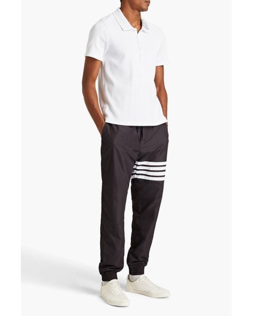 Thom Browne White Striped Ribbed Cotton-jersey Polo Shirt for men