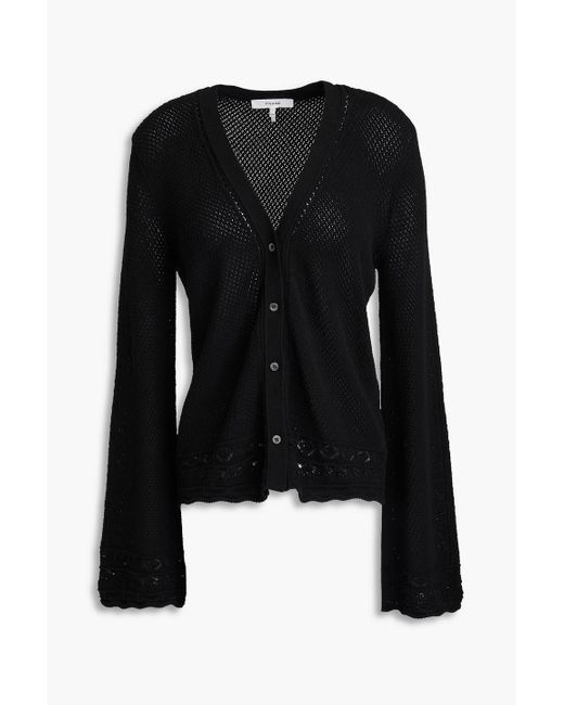 FRAME Black Pointelle-knit Cardigan