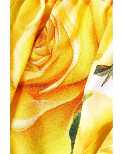 Dolce & Gabbana Yellow Off-the-shoulder Floral-print Cotton-poplin Top
