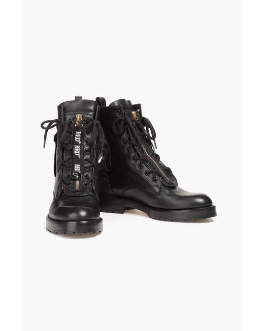 Red(v) Black Ruffled Leather Combat Boots