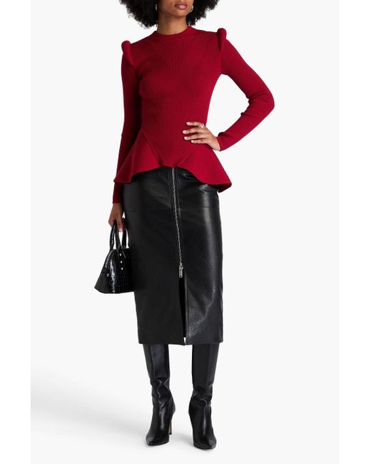 Alexander McQueen Red Pullover aus einer gerippten wollmischung mit schößchen