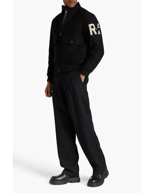 Emporio Armani Black Embroidered Wool-blend Felt Bomber Jacket for men