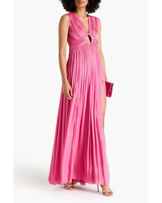 Costarellos Pink Cutout Metallic Satin-jacquard Gown