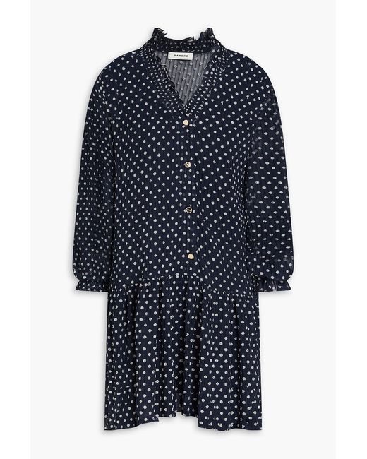 Sandro Blue Polka-dot Fil Coupé Georgette Mini Dress