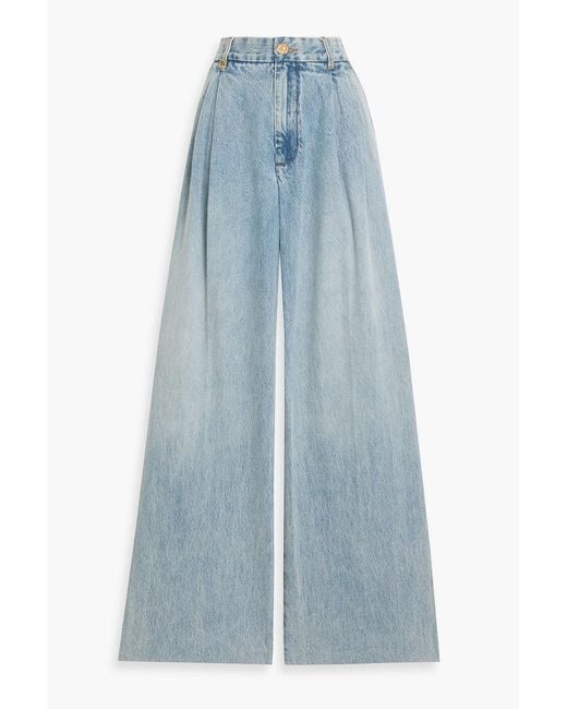 Zimmermann Blue Pleated High-Rise Wide-Leg Jeans