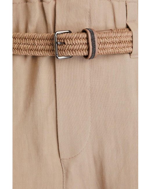 Brunello Cucinelli Natural Belted Cropped Twill Tapered Pants