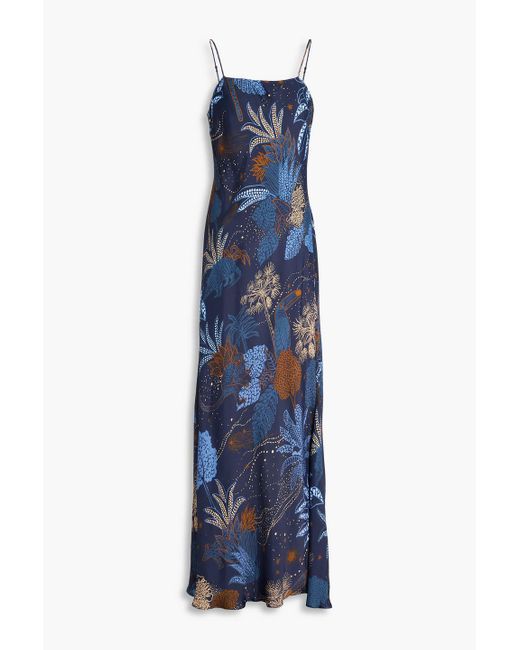 Farm Rio Blue Maxi FARM Rio Printed Twill Maxi Slip Dress in Blue | Lyst Australia