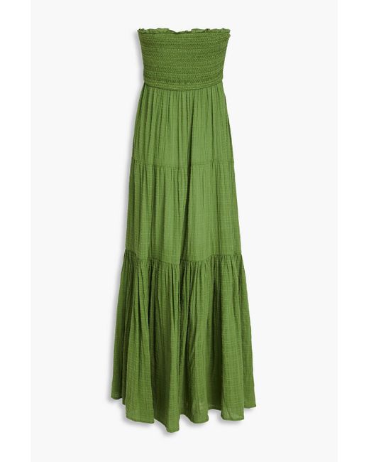 Veronica Beard Green Mckinney Strapless Cutout Cotton Midi Dress
