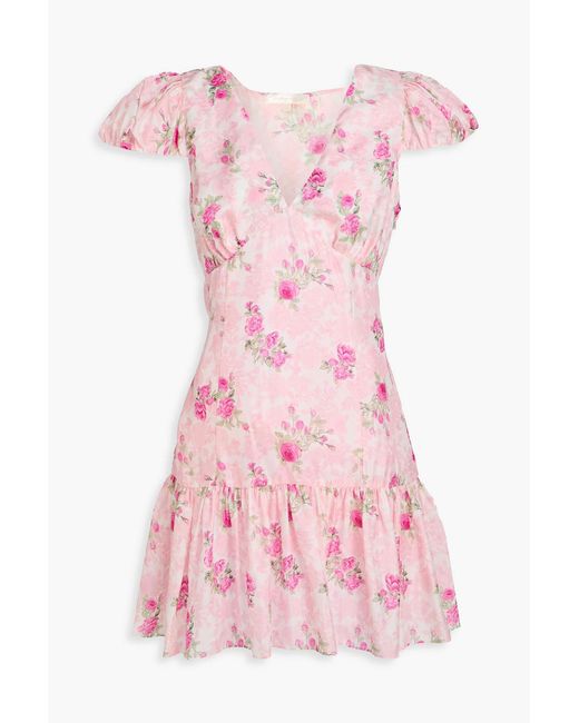 LoveShackFancy Pink Russ Floral-Print Silk-Habotai Mini Dress