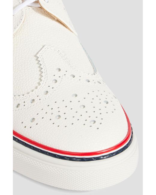 Thom Browne White Laser-cut Pebbled-leather Sneakers