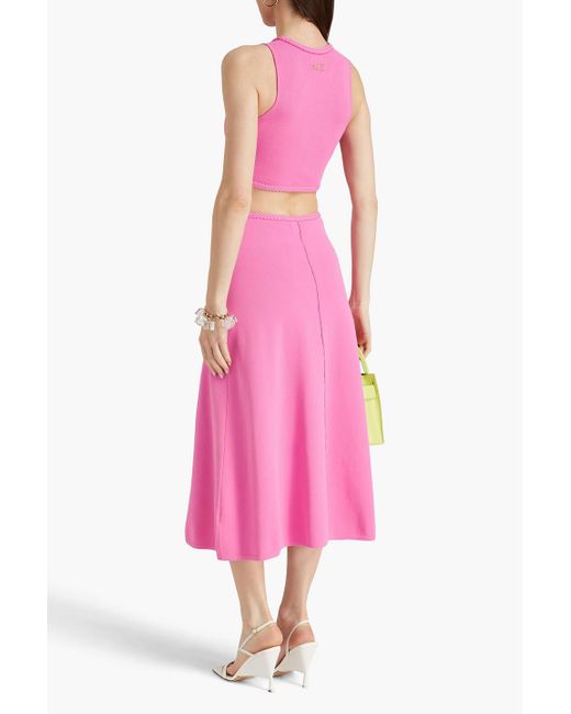 Aje. Pink Petal Knitted Midi Skirt