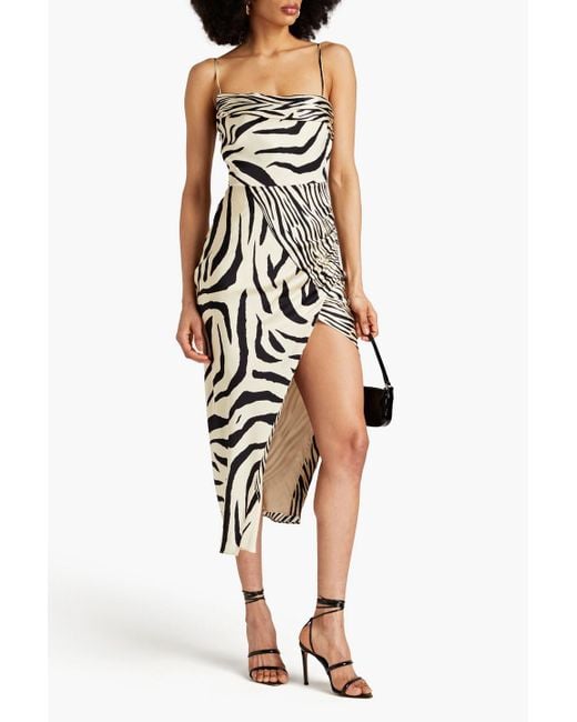 Nicholas White Skyler Zebra-print Silk-satin Midi Dress
