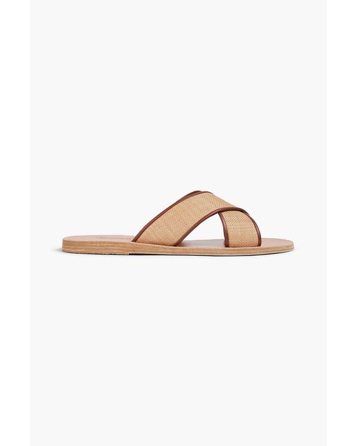 Ancient Greek Sandals Natural Thais Leather-trimmed Raffia Sandals