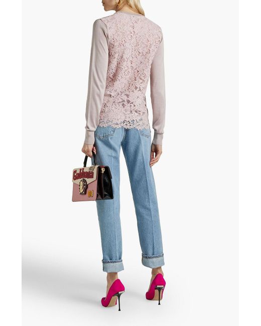 Dolce & Gabbana Pink Corded Lace-paneled Silk-blend Cardigan