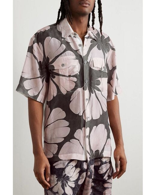 Dries Van Noten Gray Floral-Print Silk Shirt for men