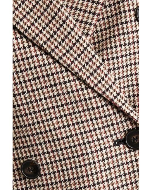 Maje Brown Double-breasted Houndstooth Tweed Blazer