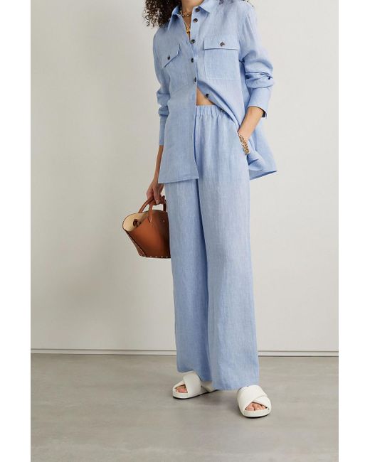 Lafayette 148 New York Blue Riverside Linen Wide-leg Pants
