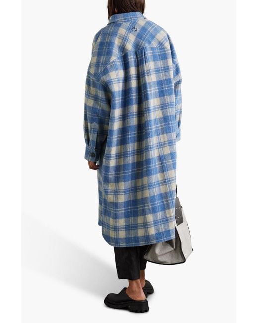 Isabel Marant Blue Fontia Oversized Checked Wool-blend Flannel Coat